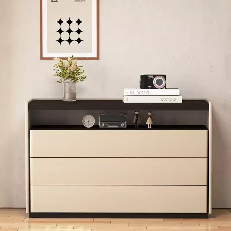 Luck Live Commodes Coiffeuse moderne à 3 tiroirs avec étagère ouverte, beige