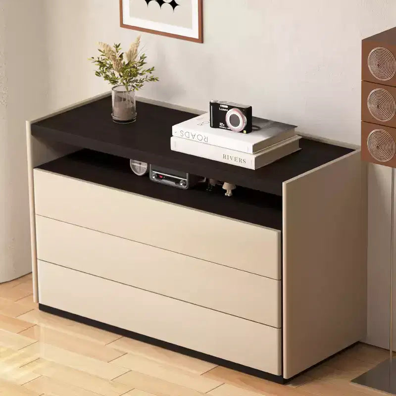 Luck Live Commodes Coiffeuse moderne à 3 tiroirs avec étagère ouverte, beige