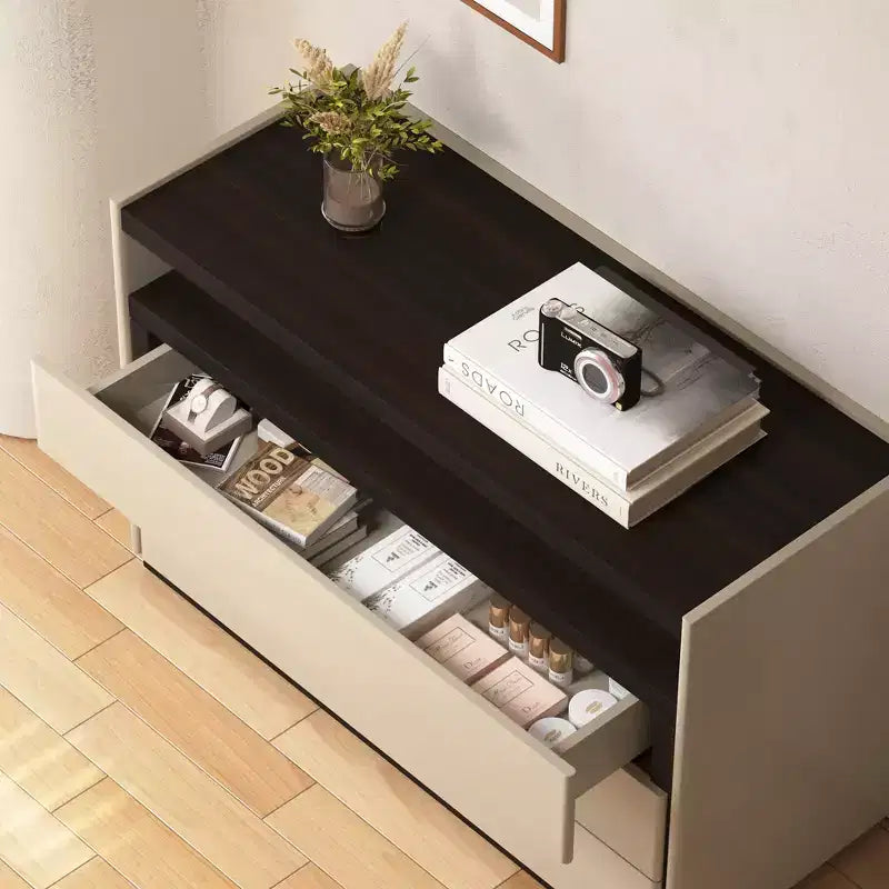 Luck Live Commodes Coiffeuse moderne à 3 tiroirs avec étagère ouverte, beige