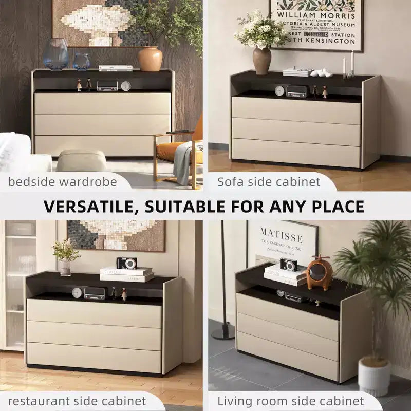 Luck Live Commodes Coiffeuse moderne à 3 tiroirs avec étagère ouverte, beige