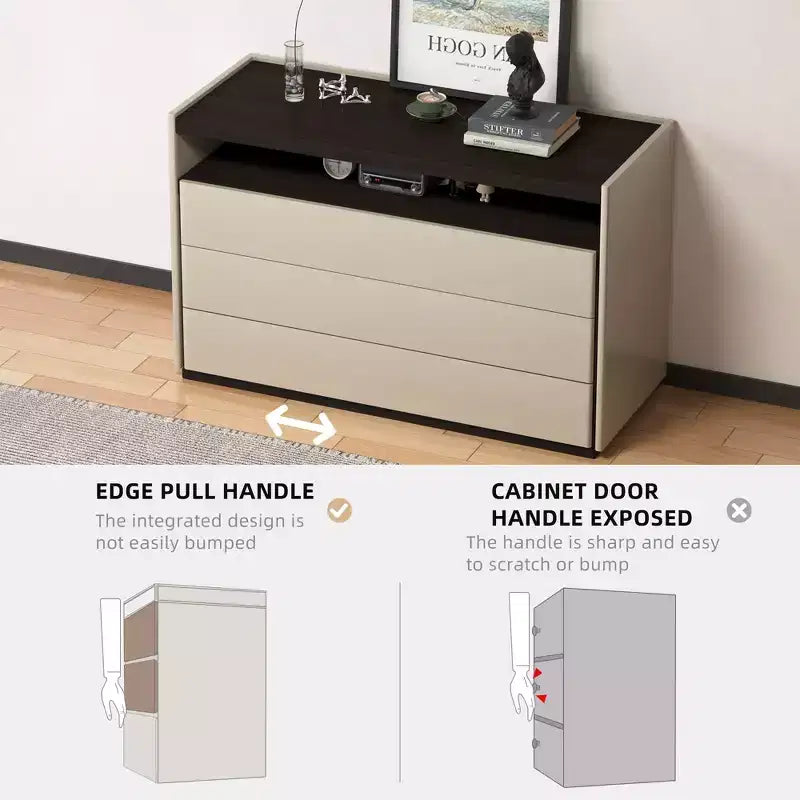 Luck Live Commodes Coiffeuse moderne à 3 tiroirs avec étagère ouverte, beige