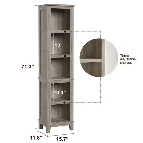Bibliothèque à 5 niveaux avec étagères réglables, bibliothèque de 180 cm de haut avec pieds en bois, bibliothèque de style ferme pour salon et bureau
