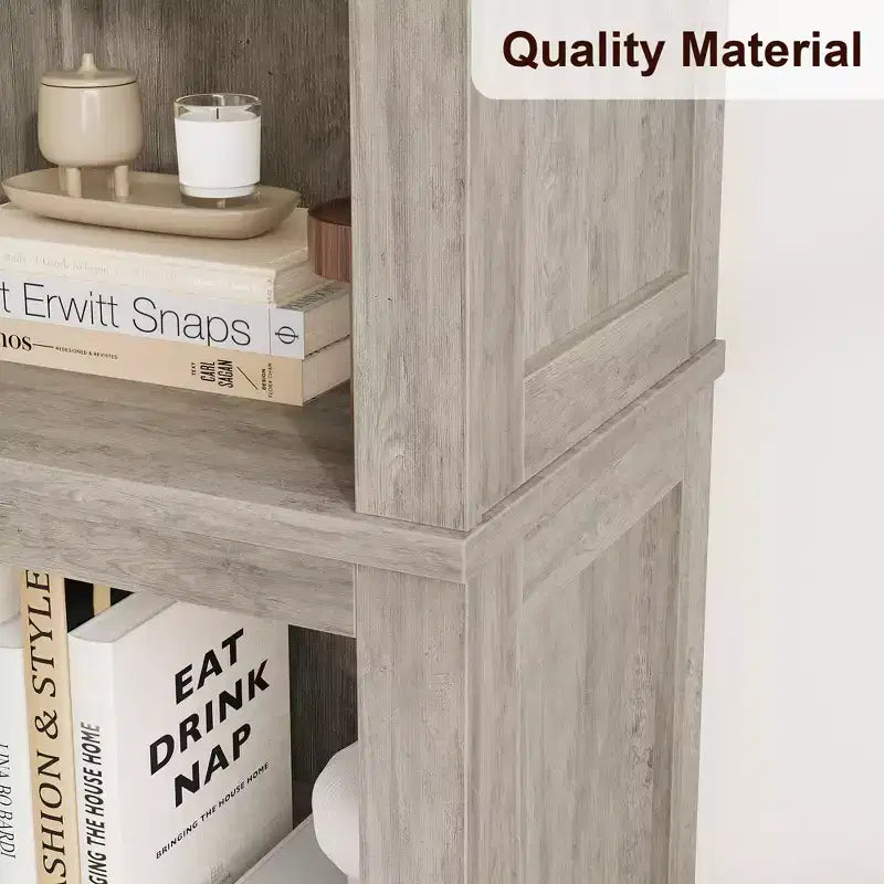Bibliothèque à 5 niveaux avec étagères réglables, bibliothèque de 180 cm de haut avec pieds en bois, bibliothèque de style ferme pour salon et bureau