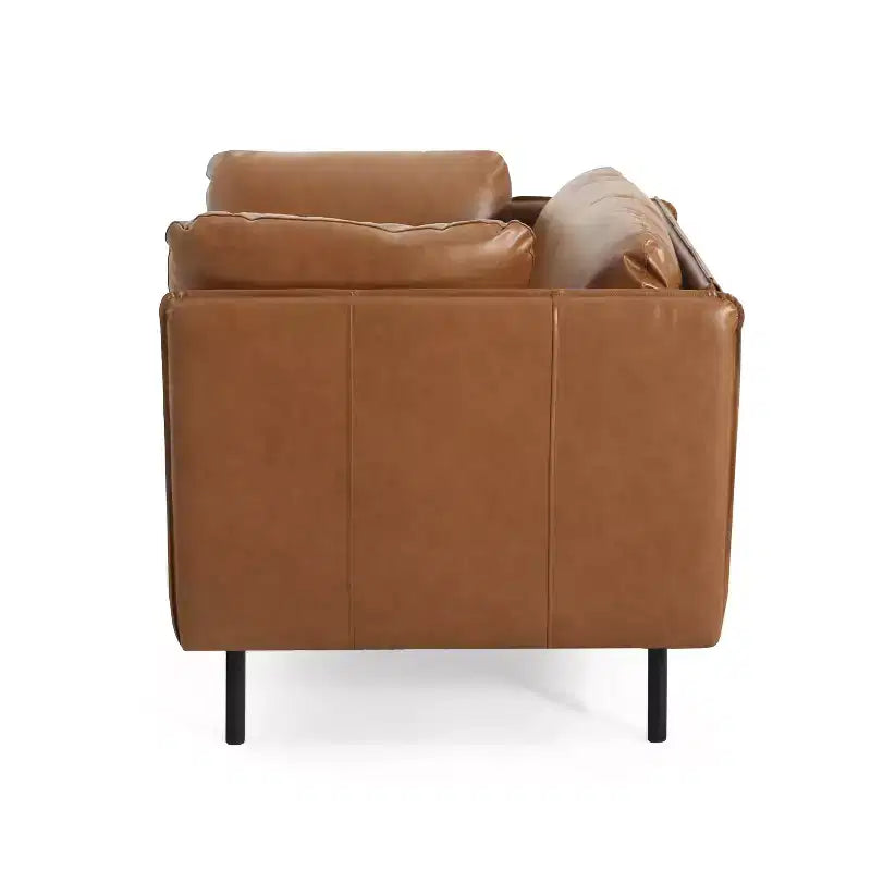 Fauteuil relax MAYEERTY 39 vintage marron en similicuir avec revêtement polyester/PU, structure en bois et pieds en acier