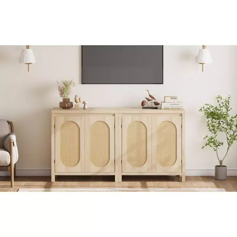 Buffet bahut moderne avec étagère réglable, portes en verre, petite console d'appoint avec rangement, pour salon, salle à manger