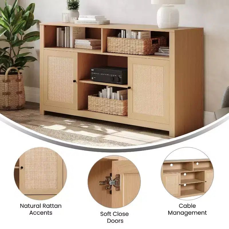 Buffet de cuisine moderne du milieu du siècle Malaki de Flash Furniture avec 2 portes à fermeture douce et étagère centrale réglable, meuble TV pour téléviseurs jusqu'à 65 pouces