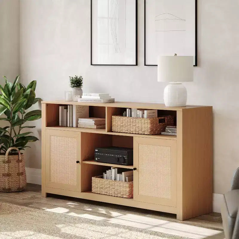 Buffet de cuisine moderne du milieu du siècle Malaki de Flash Furniture avec 2 portes à fermeture douce et étagère centrale réglable, meuble TV pour téléviseurs jusqu'à 65 pouces