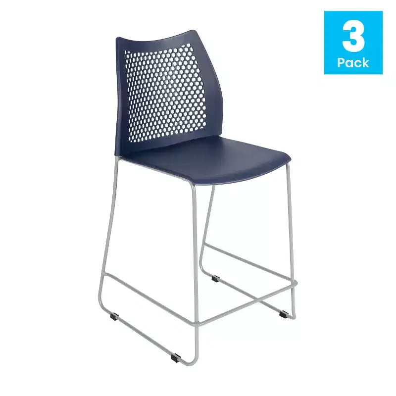 Lot de 3 tabourets de comptoir empilables Flash Furniture Hercules avec dossier ventilé et piètement luge enduit de poudre