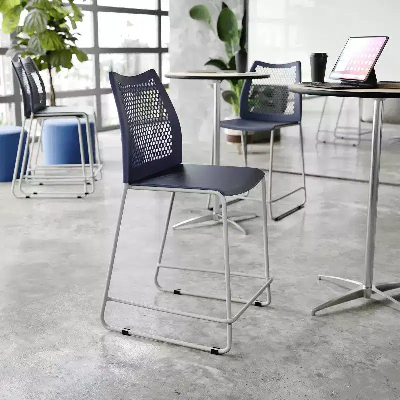 Lot de 3 tabourets de comptoir empilables Flash Furniture Hercules avec dossier ventilé et piètement luge enduit de poudre