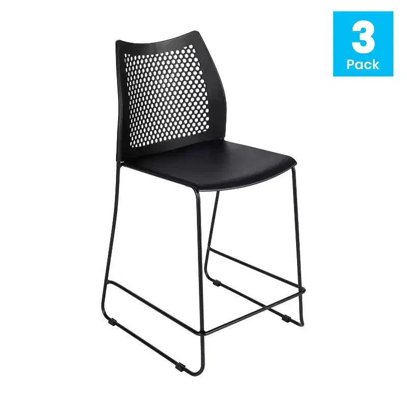 Lot de 3 tabourets de comptoir empilables Flash Furniture Hercules avec dossier ventilé et piètement luge enduit de poudre