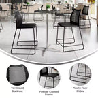Lot de 3 tabourets de comptoir empilables Flash Furniture Hercules avec dossier ventilé et piètement luge enduit de poudre