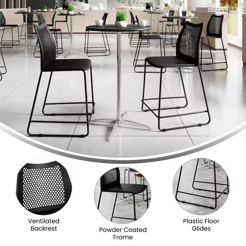 Lot de 3 tabourets de comptoir empilables Flash Furniture Hercules avec dossier ventilé et piètement luge enduit de poudre