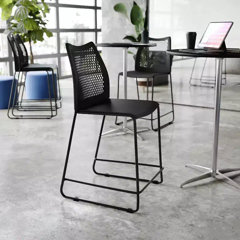 Lot de 3 tabourets de comptoir empilables Flash Furniture Hercules avec dossier ventilé et piètement luge enduit de poudre