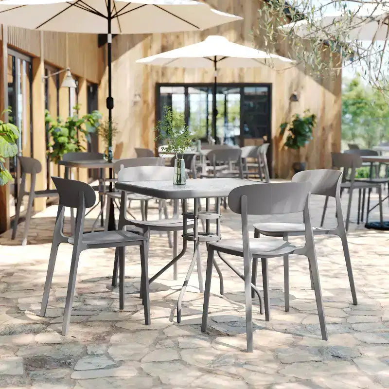 Flash Furniture Chaise de patio empilable Dover intérieur-extérieur avec dossier incurvé, chaise en résine commerciale tout temps