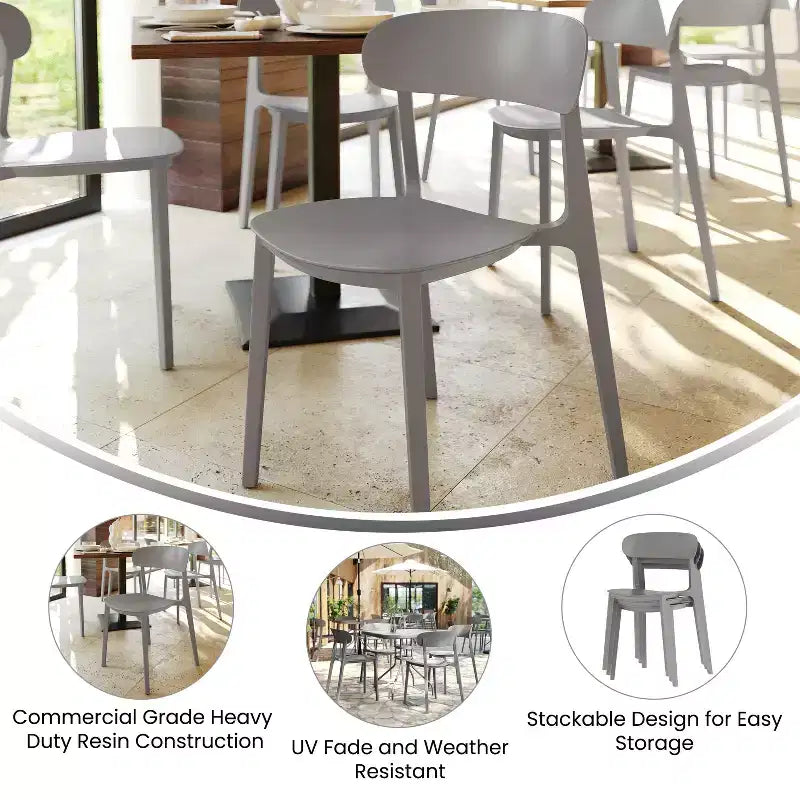 Flash Furniture Chaise de patio empilable Dover intérieur-extérieur avec dossier incurvé, chaise en résine commerciale tout temps