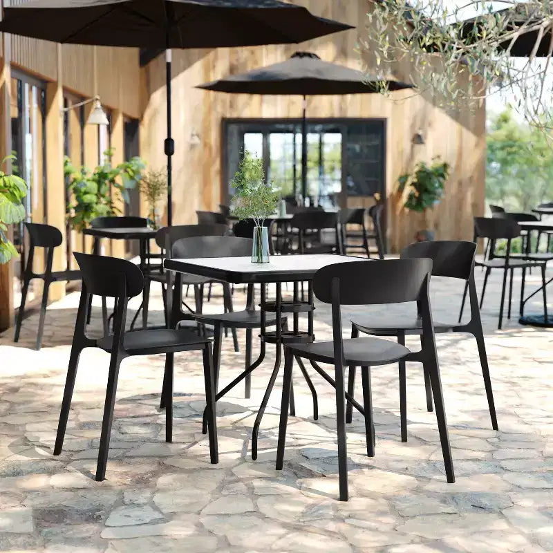 Flash Furniture Chaise de patio empilable Dover intérieur-extérieur avec dossier incurvé, chaise en résine commerciale tout temps