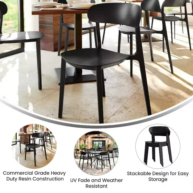 Flash Furniture Chaise de patio empilable Dover intérieur-extérieur avec dossier incurvé, chaise en résine commerciale tout temps
