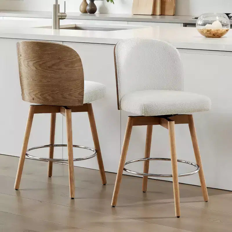 Jennifer Taylor Home Tomlin Tabouret de comptoir pivotant rembourré 26,5 po en bouclé blanc cassé, lot de 2
