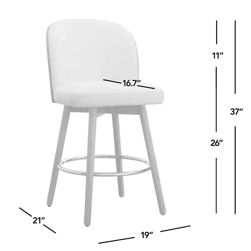 Jennifer Taylor Home Tomlin Tabouret de comptoir pivotant rembourré 26,5 po en bouclé blanc cassé, lot de 2
