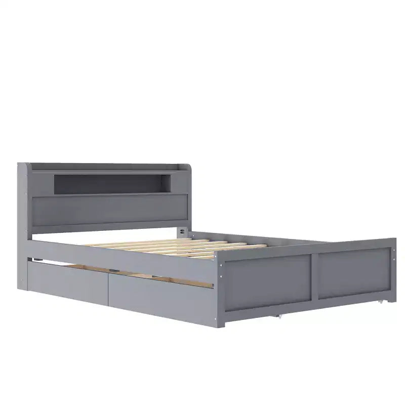 Lit plateforme Whisen Queen Size en bois avec rangement, LED, 2 tiroirs et 1 lit gigogne