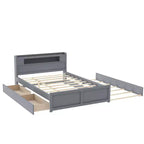 Lit plateforme Whisen Queen Size en bois avec rangement, LED, 2 tiroirs et 1 lit gigogne