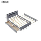 Lit plateforme Whisen Queen Size en bois avec rangement, LED, 2 tiroirs et 1 lit gigogne