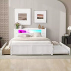 Lit plateforme Whisen Queen Size en bois avec rangement, LED, 2 tiroirs et 1 lit gigogne