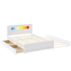 Lit plateforme Whisen Queen Size en bois avec rangement, LED, 2 tiroirs et 1 lit gigogne