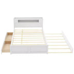 Lit plateforme Whisen Queen Size en bois avec rangement, LED, 2 tiroirs et 1 lit gigogne
