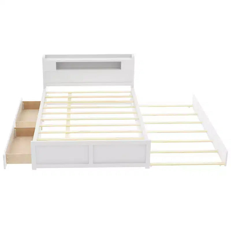 Lit plateforme Whisen Queen Size en bois avec rangement, LED, 2 tiroirs et 1 lit gigogne