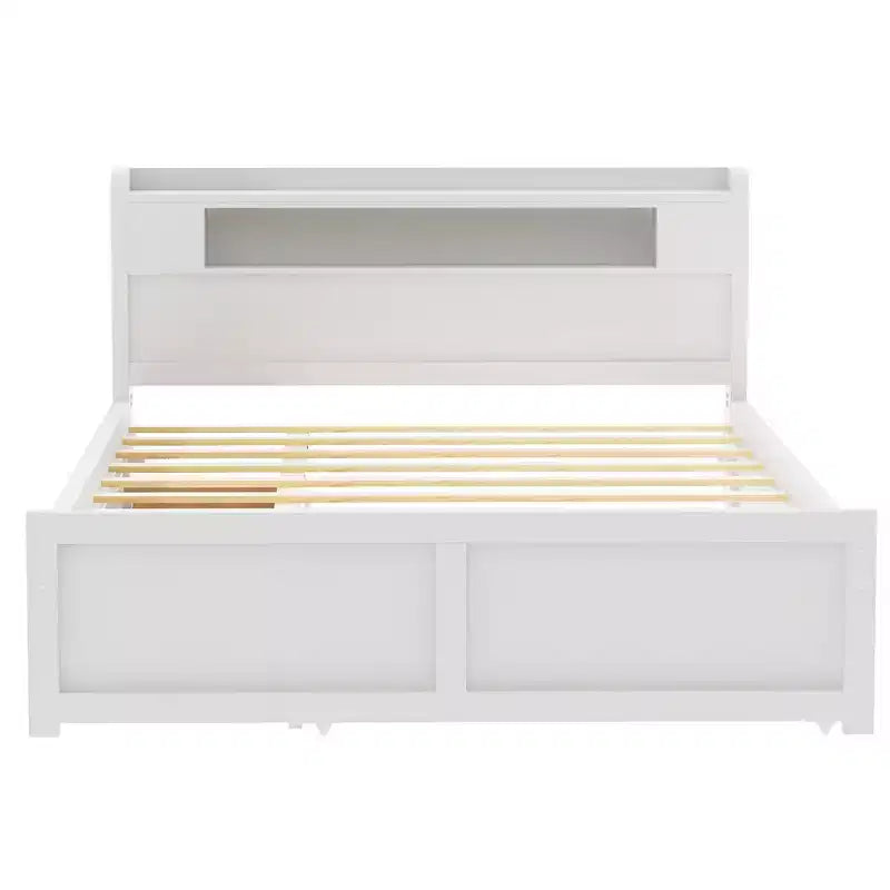Lit plateforme Whisen Queen Size en bois avec rangement, LED, 2 tiroirs et 1 lit gigogne