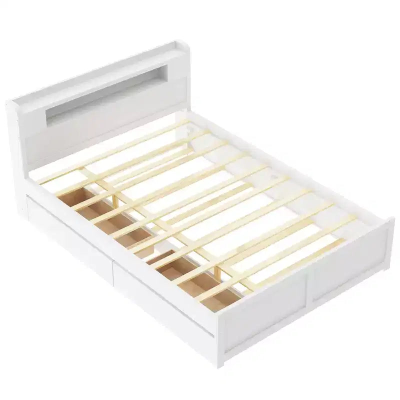 Lit plateforme Whisen Queen Size en bois avec rangement, LED, 2 tiroirs et 1 lit gigogne