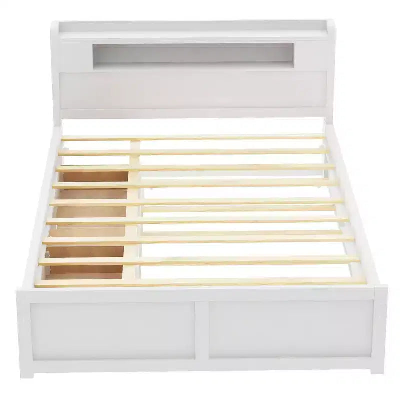 Lit plateforme Whisen Queen Size en bois avec rangement, LED, 2 tiroirs et 1 lit gigogne
