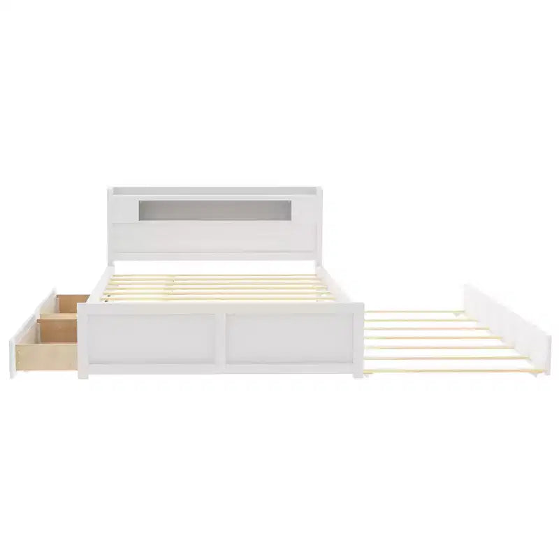 Lit plateforme Whisen Queen Size en bois avec rangement, LED, 2 tiroirs et 1 lit gigogne