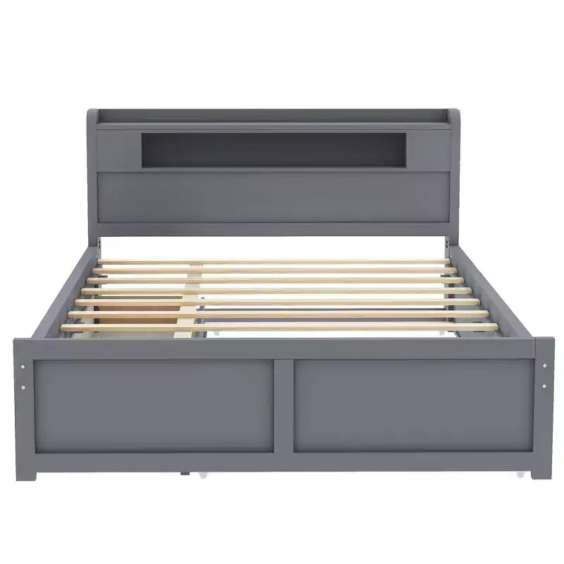Lit plateforme Whisen Queen Size en bois avec rangement, LED, 2 tiroirs et 1 lit gigogne