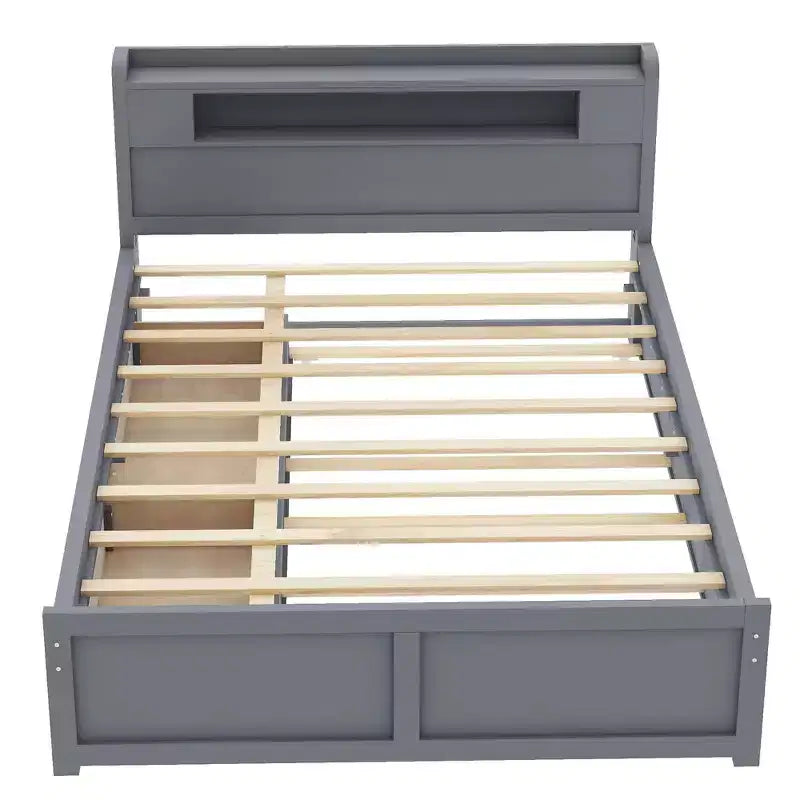 Lit plateforme Whisen Queen Size en bois avec rangement, LED, 2 tiroirs et 1 lit gigogne