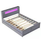 Lit plateforme Whisen Queen Size en bois avec rangement, LED, 2 tiroirs et 1 lit gigogne