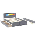 Lit plateforme Whisen Queen Size en bois avec rangement, LED, 2 tiroirs et 1 lit gigogne