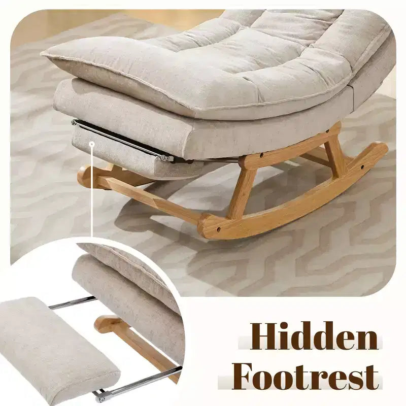 Fauteuil à bascule Hyleory en bois massif rembourré avec repose-pieds escamotable
