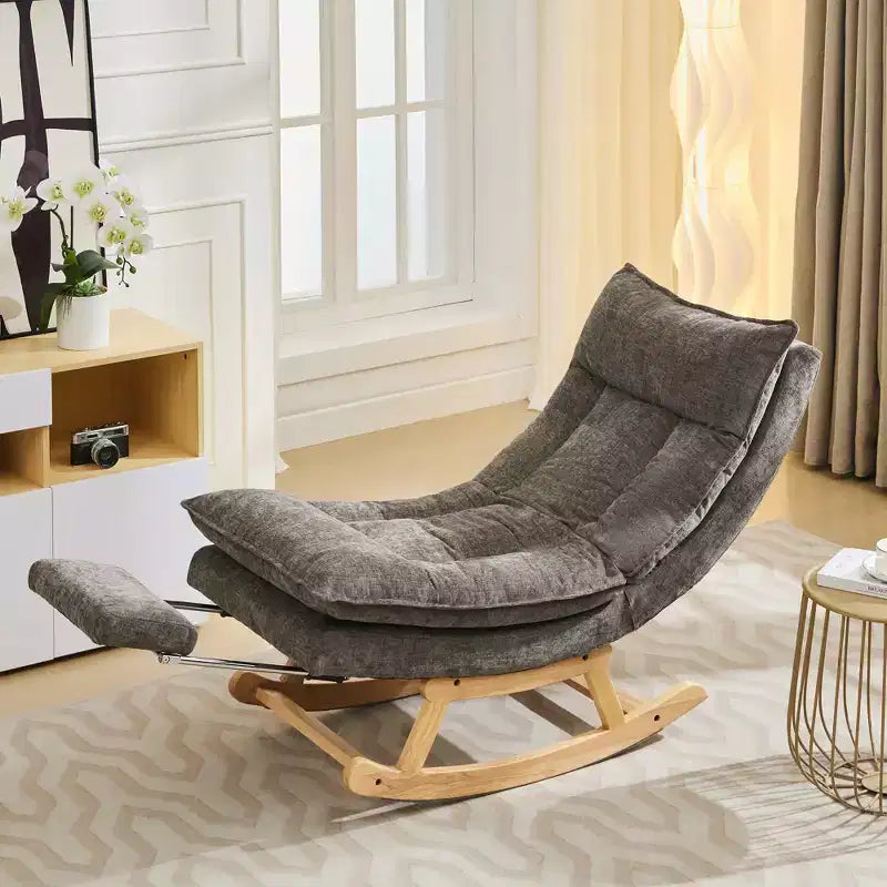 Fauteuil à bascule Hyleory en bois massif rembourré avec repose-pieds escamotable