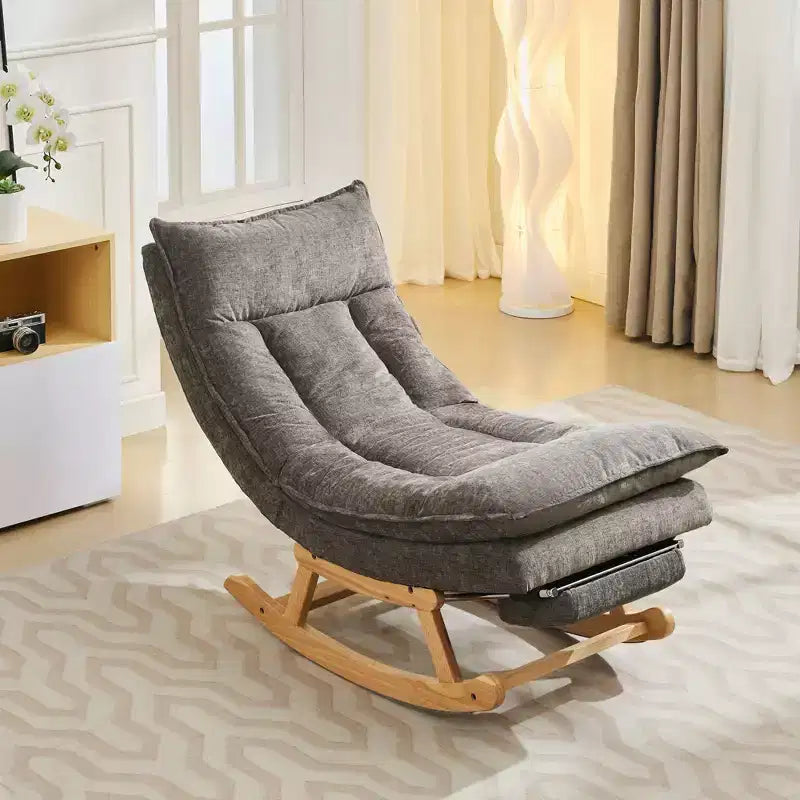 Fauteuil à bascule Hyleory en bois massif rembourré avec repose-pieds escamotable