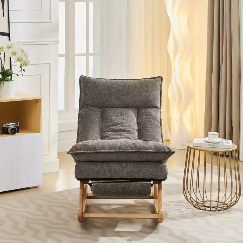 Fauteuil à bascule Hyleory en bois massif rembourré avec repose-pieds escamotable