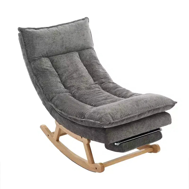 Fauteuil à bascule Hyleory en bois massif rembourré avec repose-pieds escamotable