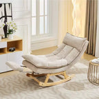 Fauteuil à bascule Hyleory en bois massif rembourré avec repose-pieds escamotable