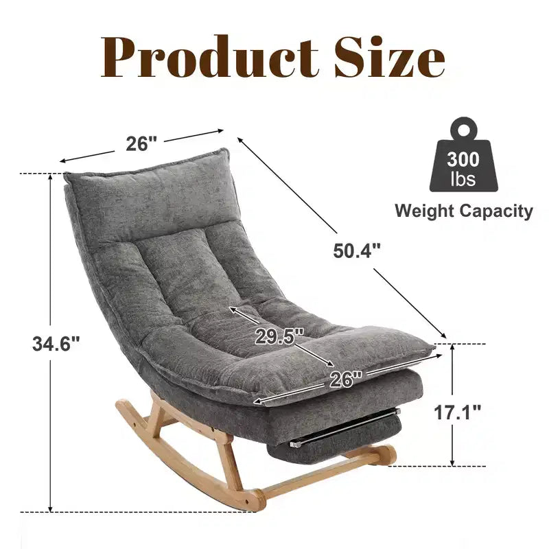 Fauteuil à bascule Hyleory en bois massif rembourré avec repose-pieds escamotable