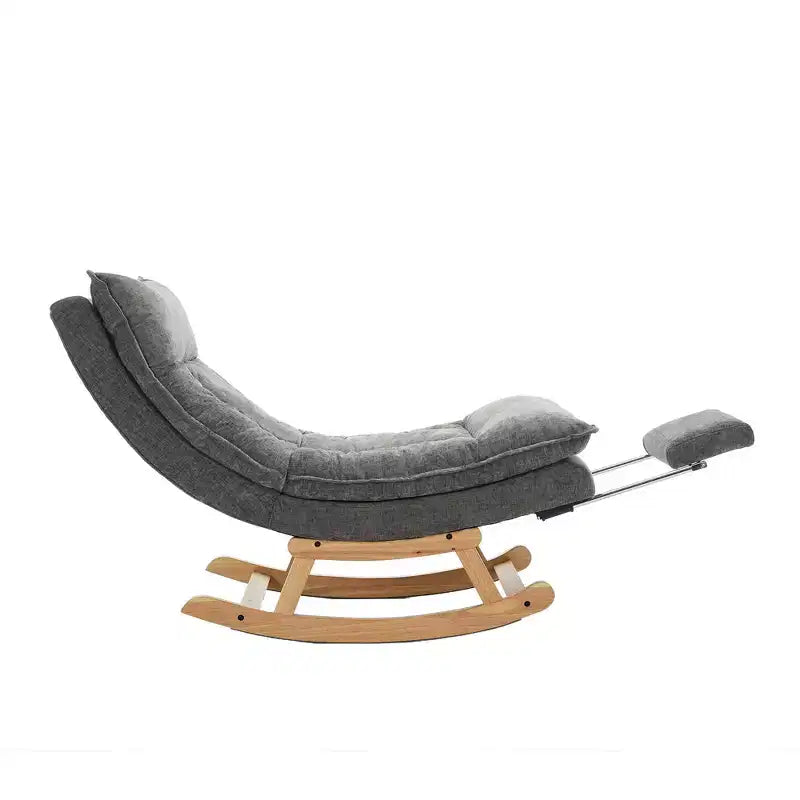 Fauteuil à bascule Hyleory en bois massif rembourré avec repose-pieds escamotable
