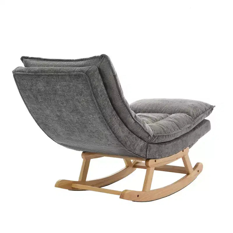 Fauteuil à bascule Hyleory en bois massif rembourré avec repose-pieds escamotable