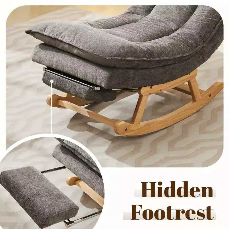 Fauteuil à bascule Hyleory en bois massif rembourré avec repose-pieds escamotable