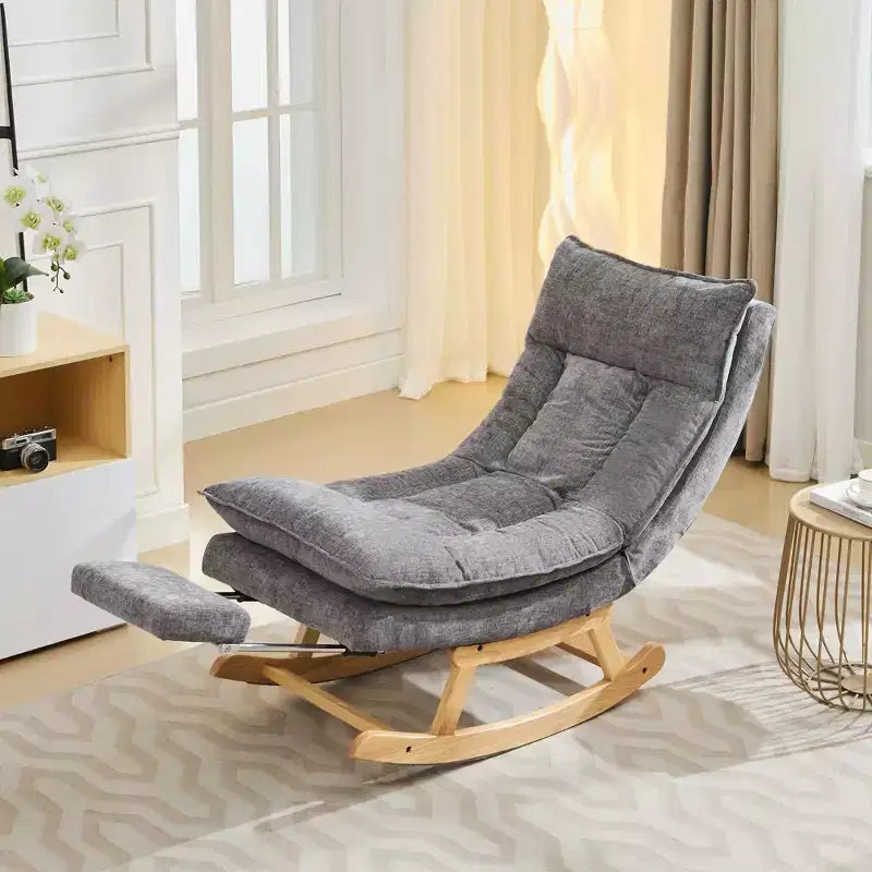 Fauteuil à bascule Hyleory en bois massif rembourré avec repose-pieds escamotable