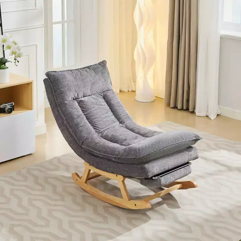 Fauteuil à bascule Hyleory en bois massif rembourré avec repose-pieds escamotable